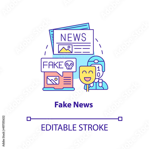 Fake news concept icon. False facts. Information war over Internet abstract idea thin line illustration. Isolated outline drawing. Editable stroke. Arial, Myriad Pro-Bold fonts used