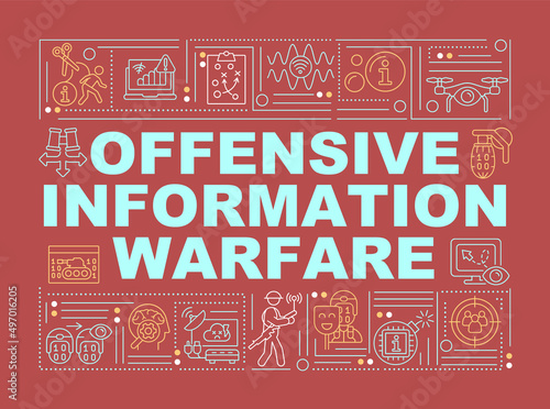 Offensive information warfare word concepts red banner. Mislead adversary. Infographics with icons on color background. Isolated typography. Vector illustration with text. Arial-Black font used