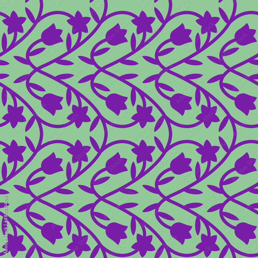 Seamless pattern with Campanula (Platycodon) flowers. Endless floral texture, cutting stencil. Vector silhouette illustration.