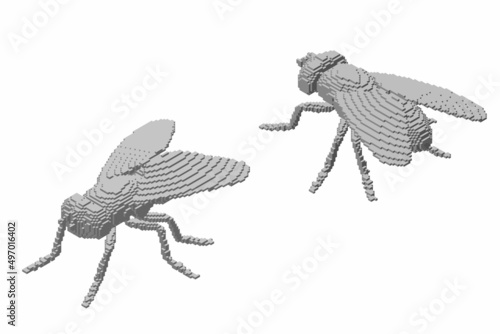 Fly made from cubes. Voxel art. Futuristic concept. 3d Vector illustration. Isometric projection.
