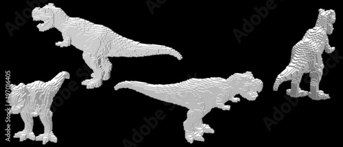 Tyrannosaurus Rex from cubes. Voxel art. Futuristic concept. 3d Vector illustration. Dimetric projection.