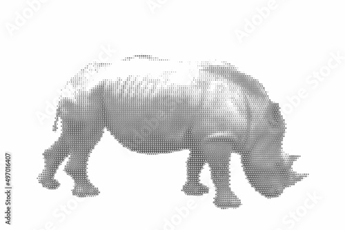 Rhinoceros. Vector illustration. Halftone style. Isolated on white background.