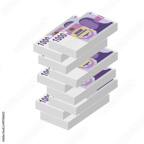 Czech Koruna Vector Illustration. Czech Republic money set bundle banknotes. Paper money 1000 CZK. Flat style. Isolated on white background. Simple minimal design.