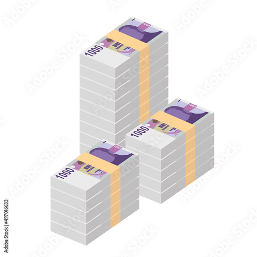 Czech Koruna Vector Illustration. Czech Republic money set bundle banknotes. Paper money 1000 CZK. Flat style. Isolated on white background. Simple minimal design.