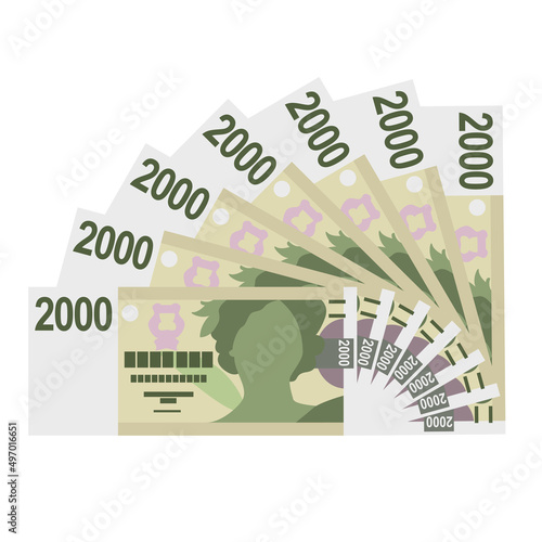 Czech Koruna Vector Illustration. Czech Republic money set bundle banknotes. Paper money 2000 CZK. Flat style. Isolated on white background. Simple minimal design.