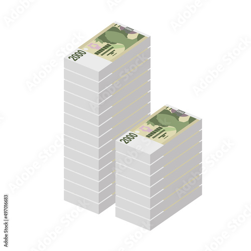 Czech Koruna Vector Illustration. Czech Republic money set bundle banknotes. Paper money 2000 CZK. Flat style. Isolated on white background. Simple minimal design.