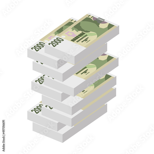 Czech Koruna Vector Illustration. Czech Republic money set bundle banknotes. Paper money 2000 CZK. Flat style. Isolated on white background. Simple minimal design.