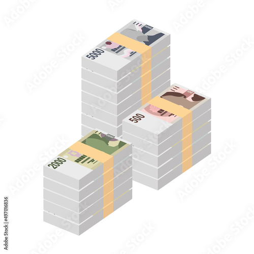 Czech Koruna Vector Illustration. Czech Republic money set bundle banknotes. Paper money 500, 1000, 2000, 5000 CZK. Flat style. Isolated on white background. Simple minimal design.