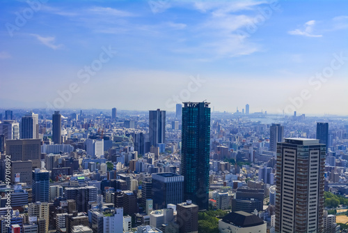 View of Osaka city from Umeda sky building/Kuchu teien observatory, Japan © Yashin_A11