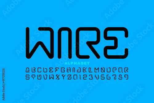 Wire style font design, alphabet letters and numbers vector illustration