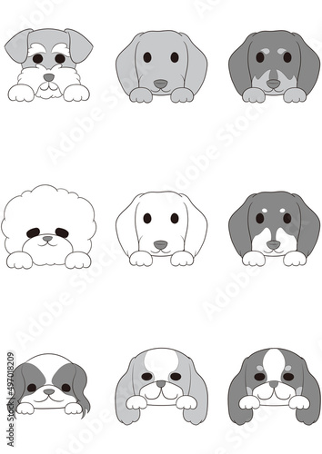ワンちゃんの正面顏(手つき))5犬種9匹セット)グレースケール