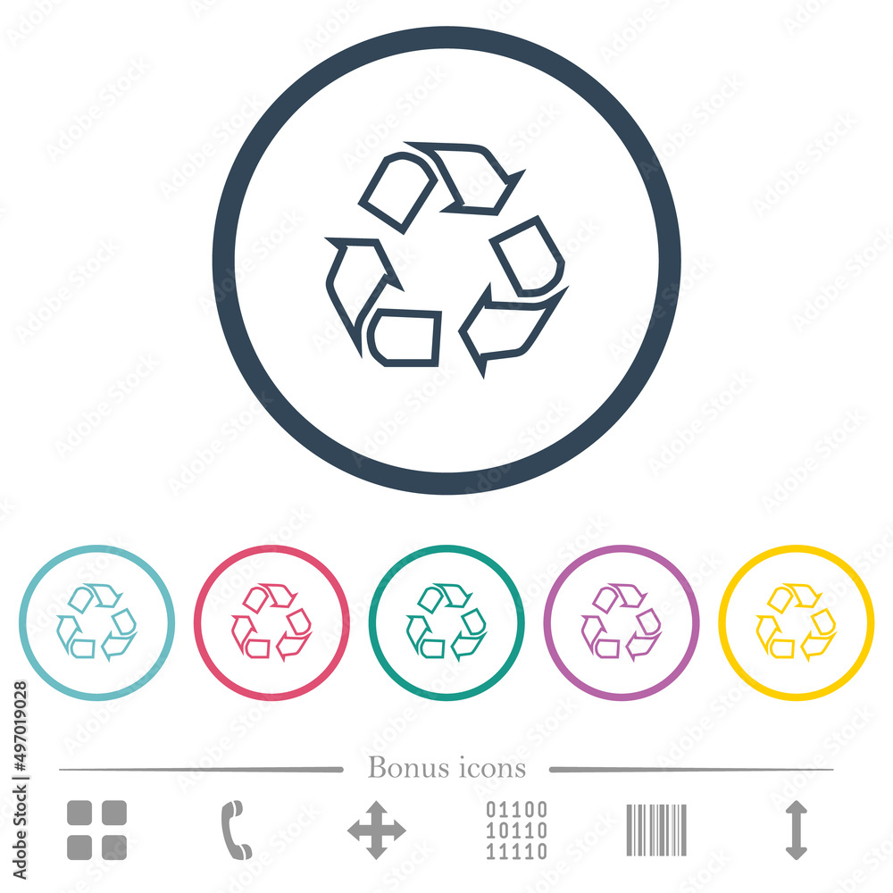 Obraz premium Recycling outline flat color icons in round outlines