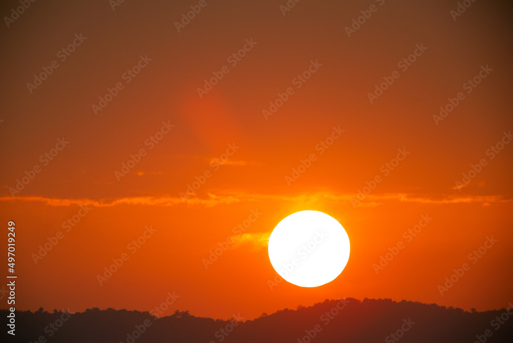 Telephoto lens Close up the sun in sunset Dramatic sky time-lapse 4k. Clouds and Sun Rising Sky Time Lapse. Closeup Telephoto Lens. Travel, Beginning, Nature Concept. Location: Southern of Thailand.