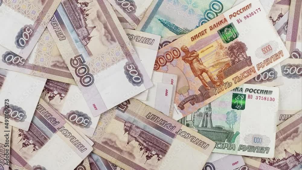 Russian money denomination m rubles rotate, top view Russian money denomination m rubles rotate, top view