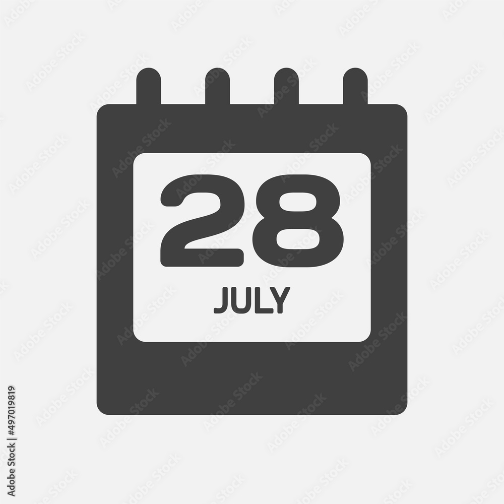 Icon day date 28 July, template calendar page Icon day date 28 July, template calendar page