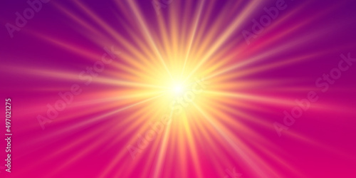 Powerful Glowing Sun On Violet Background