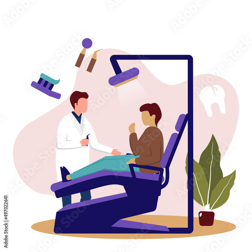 Dentist Patient Consultation Tooth Doctor Dental Health Care Flat Illustration