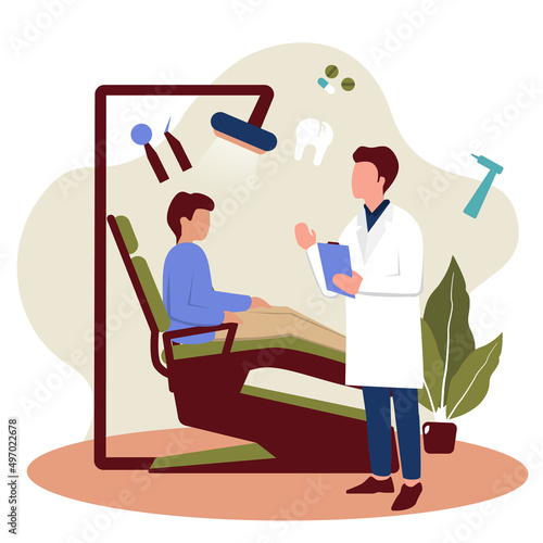 Dentist Patient Consultation Tooth Doctor Dental Health Care Flat Illustration