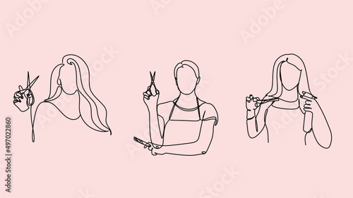 Hairstylist Line Logo Art. Vector hair cutter woman. Beauty salon Illustration Line Drawing Minimalist