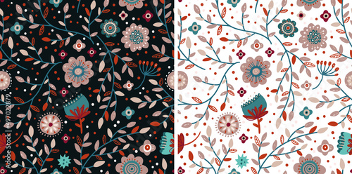Nordic Scandinavian Seamless Floral Pattern Vector, Can be used for notebook cover, phone case pattern, wrapping paper, fashion print design, greeting and invitation card etc.