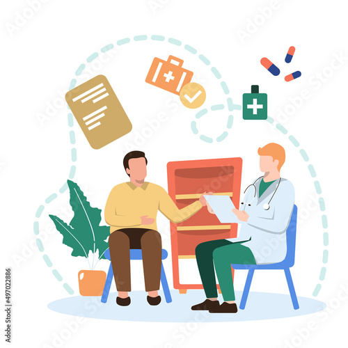 Patient Visit Doctor for Medical Health Consultation Flat Illustration
