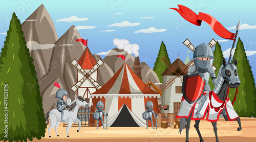 Medieval military camp scene
