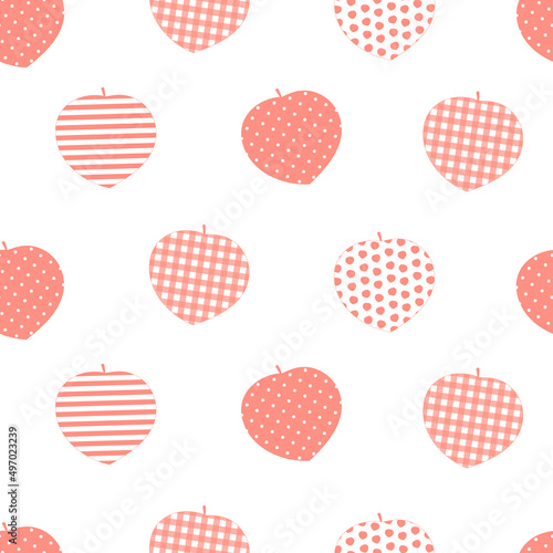 Seamless pattern Peach ornament dots buffalo plaid strips vector illustration