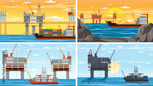 Set of oil petrol and gas relevant scene