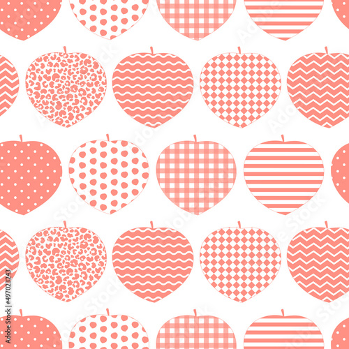Seamless pattern Peach ornament dots buffalo plaid strips vector illustration
