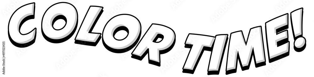Color time text banner black and white doodle character on white background Color time text banner black and white doodle character on white background
