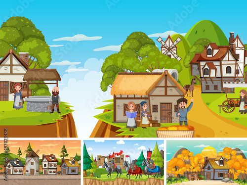 Set of different scene medieval