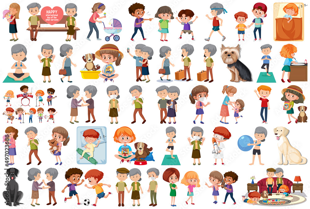 Set of different activities people in cartoon style Set of different activities people in cartoon style