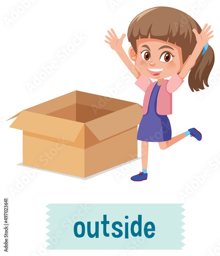 Preposition of place with cartoon girl and a box