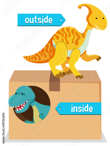 Preposition wordcard with dinosaurs and box