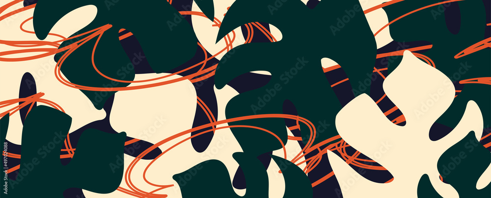 Hand drawn modern plant abstract print. Good for textile, fabric, fashion design. stock illustration