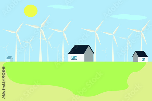 Illustration of Wind Mills. Renewable Energy Illustration concept. Eco Friendly Sours of energy 