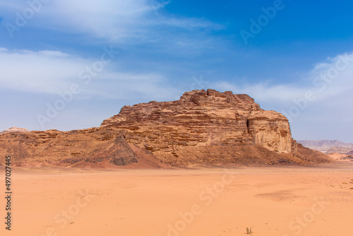 Sands and mountains of Wadi Rum desert in Jordan  beautiful daytime landscape