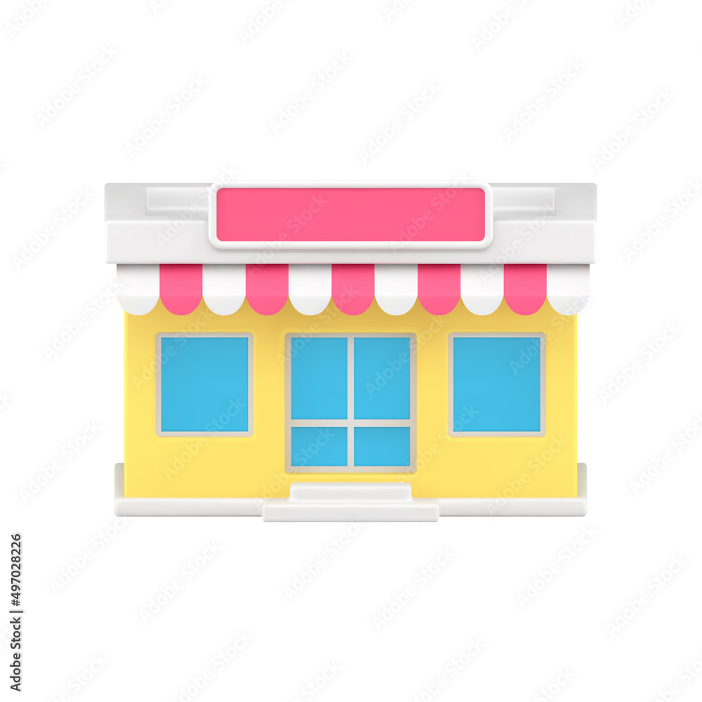 Exterior awning local store front view 3d icon realistic vector street retail commercial service