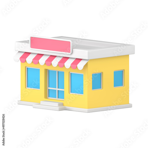 Yellow awning store shop 3d icon realistic vector illustration urban boutique facade architecture