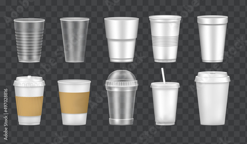 Set of empty, transparent, realistic mockup glasses for drinks.
