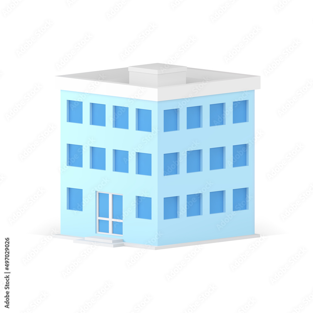 Realistic 3d icon real estate modern multistory building exterior front side view isometric vector Realistic 3d icon real estate modern multistory building exterior front side view isometric vector