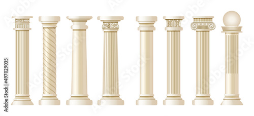 Obraz na plátně Realistic antique pillars set. Antique column, classic pillar.