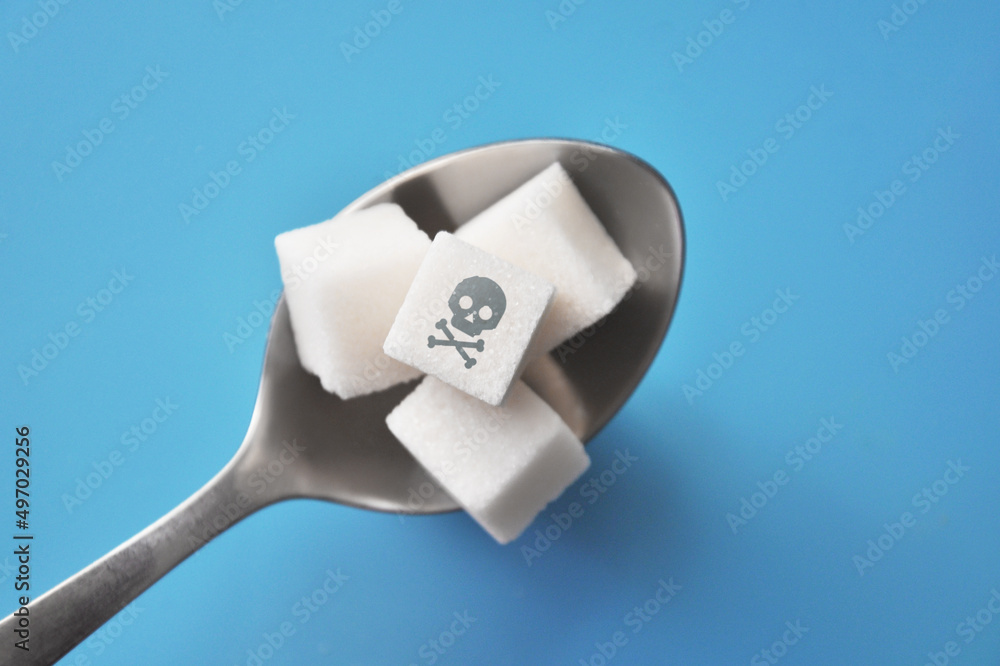 the image of a skull on sugar. A symbol of harm from sugar the image of a skull on sugar. A symbol of harm from sugar