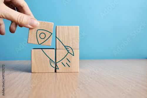 Photography Drawing of a rocket on a blue background
