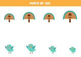 Matching game for preschool kids. Match birds and birdhouses by size.