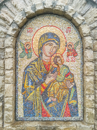 Smalt mosaic of the icon of the Virgin near the Church of the Holy Trinity of the Trinitarian Monastery.