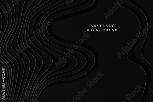 Black wavy geometric abstract vector background. Monotonous soft dark light wavy surface. 3D futuristic concept illustration. Minimalist wallpaper.