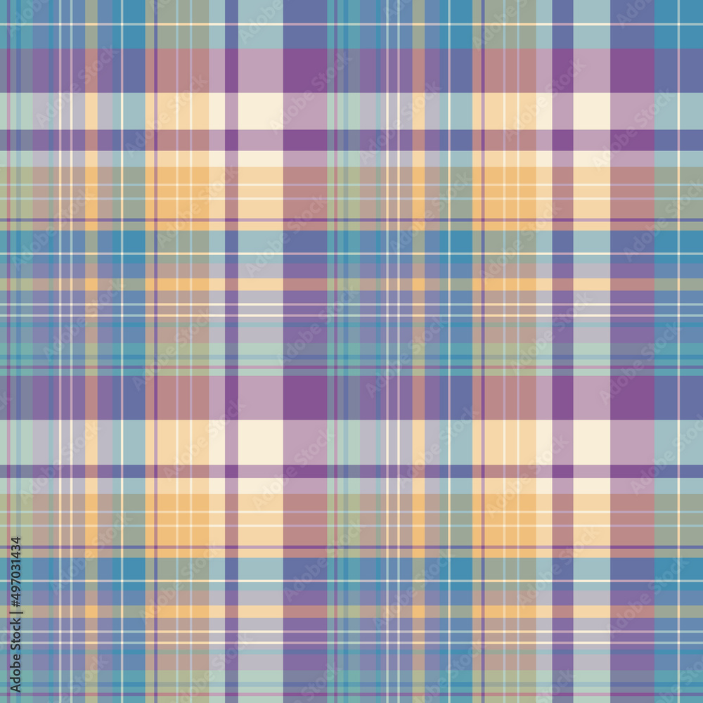 Seamless pattern in stylish blue, violet and orange colors for plaid, fabric, textile, clothes, tablecloth and other things. Vector image.
