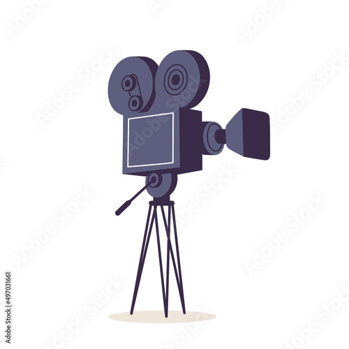 Vector illustration retro movie projector with reels isolated on white background.