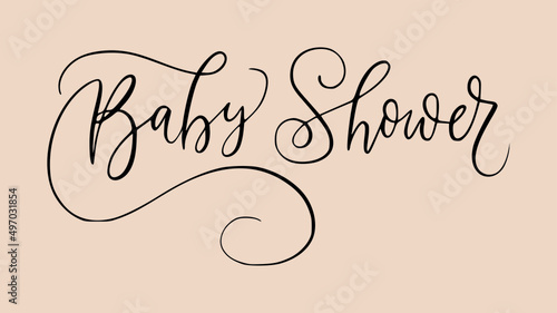 Baby Shower word vector illustration for t shirt design with slogan. Vector illustration design for prints. Hand drawn phrase. Calligraphy print design for, t shirt, baby clothes, mugs.
